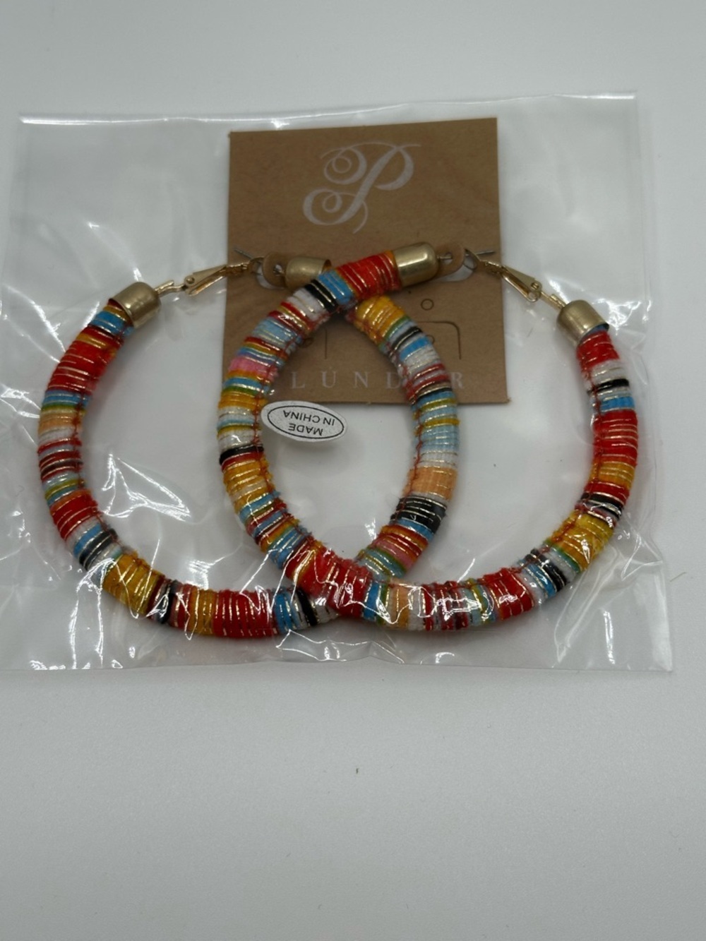 PLUNDER Multi Color Large Hoop Boho Lightweight Goldtone Casual Earrings